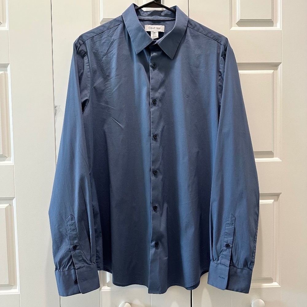 Calvin Klein dress The stretch cotton shirt for men slim-fit size M Slate blue